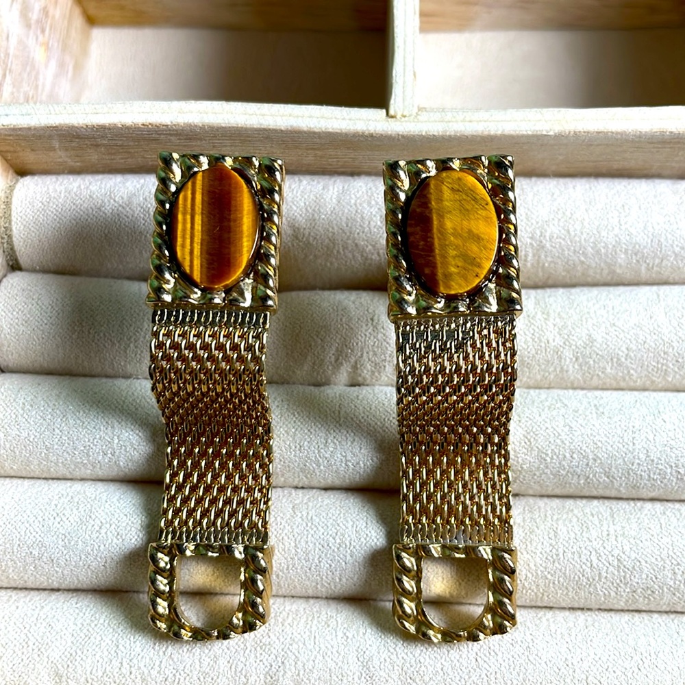 Vintage Genuine Tigers Eye Gemstone Cuff Links. - Picture 7 of 8